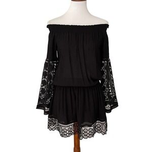 Ramy Brook Black Lowri Off The Shoulder Lace Dress Size XS